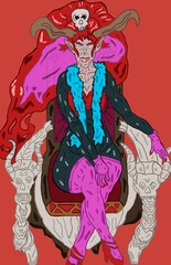 Evil demon girl sitting on a bone throne