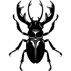 Silhouette Vector of Stag Beetle with Prominent Antlers