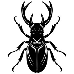 Silhouette Vector of Stag Beetle with Prominent Antlers