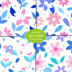 Pink Blue Pastel Floral  Seamless Pattern Background