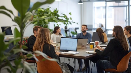 Fototapeta premium Entrepreneurs Collaborating in Modern Coworking Space for Startup Success