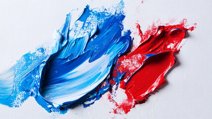 blue and red oil paint blending on a white canvas