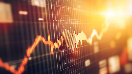 Close-up of downward-trending line graph on digital screen, symbolizing drop in earnings, financial decline visualized with charts and numbers.	