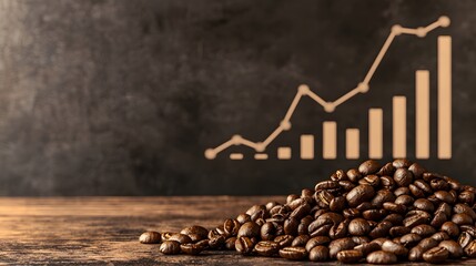 A close-up of coffee beans with a rising graph in the background, symbolizing growth and success in the coffee industry.