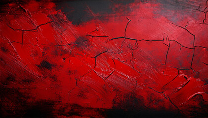 Scratched bright red paint on wide surface with a gloomy grunge abstract background