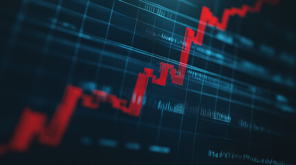 Close-up of downward-trending line graph on digital screen, symbolizing drop in earnings, financial decline visualized with charts and numbers.	