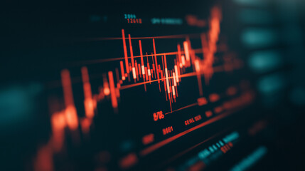 Close-up of downward-trending line graph on digital screen, symbolizing drop in earnings, financial decline visualized with charts and numbers.	