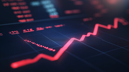Close-up of downward-trending line graph on digital screen, symbolizing drop in earnings, financial decline visualized with charts and numbers.	