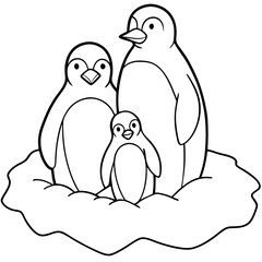 
Penguin Family Huddling on Ice Floe Line Art Vector