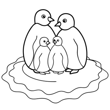 recommend clip art: 
                    Penguin Family Huddling on Ice Floe Line Art Vector
