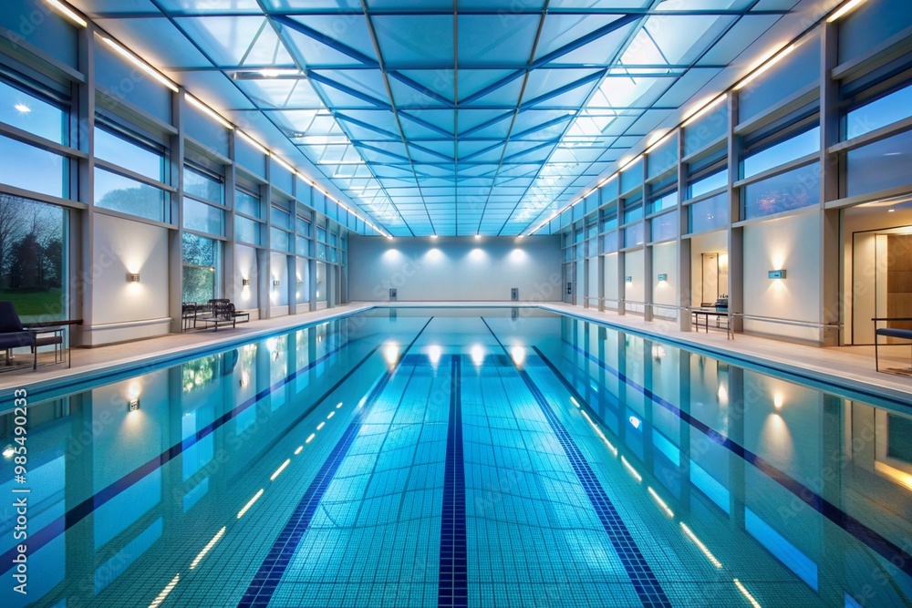 Wall mural A large indoor pool with a glass ceiling and a blue tiled floor