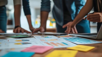 Entrepreneurs Collaborating on Marketing Strategies in Small Office Environment
