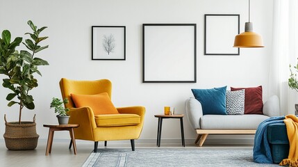 Scandinavian Interior Design of a Modern Living Room Featuring a Stylish Poster Mockup