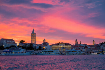 Rab, Rab Island, Croatia. Cityscape image of iconic village Rab, Croatia located on Rab Island at sunset.