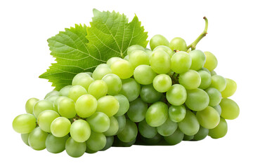 Obraz premium Bunch of green grapes with leaves isolated on transparent background