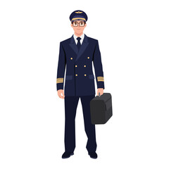 Young man captain plane pilot. Flat Vector Character illustration