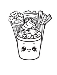 Illustration Coloring draw kawai food sweety nice biscuit black and white version good for kids