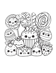 Illustration Coloring draw kawai food sweety nice candy black and white version good for kids