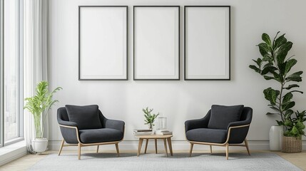 Scandinavian Interior Design of a Modern Living Room Featuring a Stylish Poster Mockup