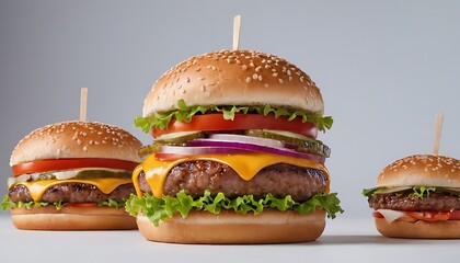 Group of hamburger isolated on white background. Package design element with clipping path,burger, fast food, american, hamburger, grilled, isolated, junk food,949