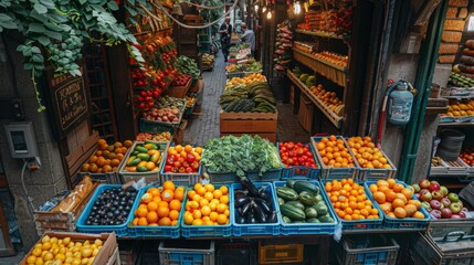 Obraz premium Fresh Produce Stall in a Bustling Market