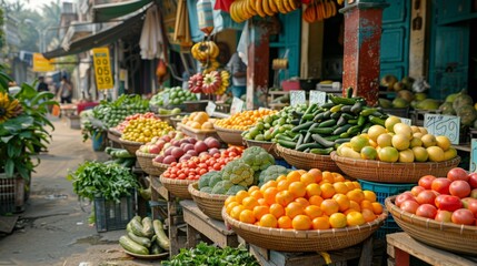 Fototapeta premium Vibrant Produce Display at an Asian Market