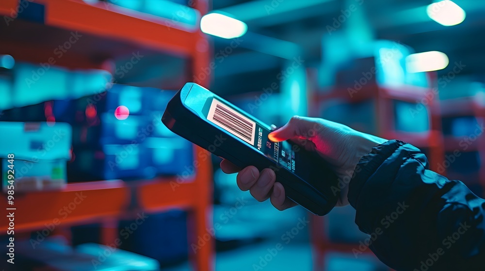 Poster barcode scanner verifying product codes for inventory and control