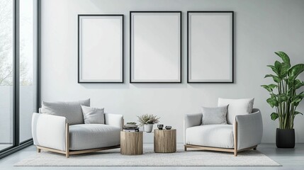 Scandinavian Interior Design of a Modern Living Room Featuring a Stylish Poster Mockup