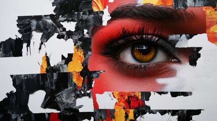 A striking close-up of a human eye amidst vibrant artistic brush strokes and abstract colors, evoking emotion and depth.
