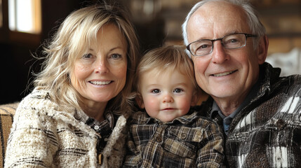 Fototapeta premium Grandparents and grandchild smile for the camera.