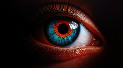 Close-up of a vibrant human eye featuring vivid colors and intricate details, showcasing the beauty of vision and perception.
