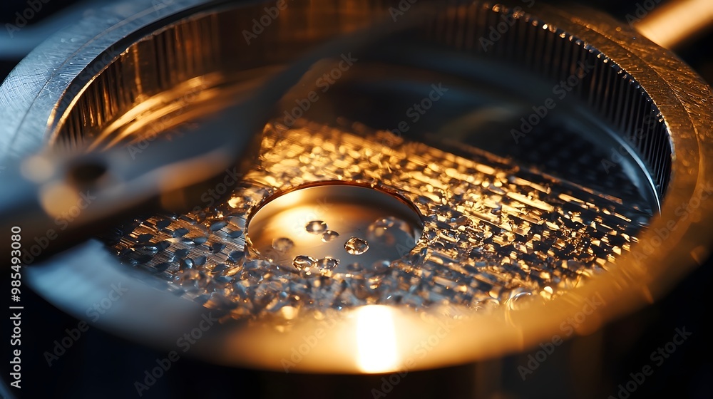 Aufkleber magnifying glass focused on tiny defect in manufactured part for control precision