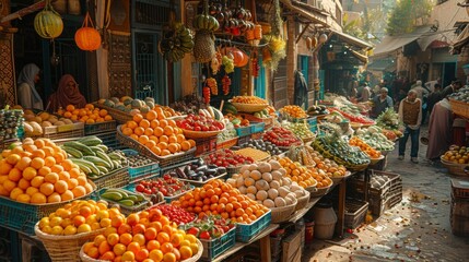Obraz premium Vibrant Fruit Display in a Moroccan Market