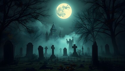 Moonlit Whispers: A Spooky Cemetery
