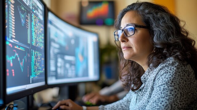 Hispanic Senior Data Scientist Reviewing Risk Reports in High-Tech Monitoring Room