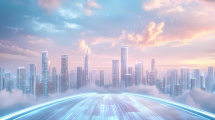 Fototapeta premium A futuristic city with streets paved in shifting, holographic colors, symbolizing innovation and creativity in design