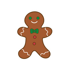 Funny Christmas gingerbread man hand-drawn. Ginger man isolated on a white background.