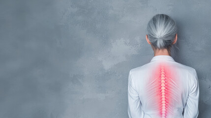 Fototapeta premium Woman with back pain, highlighted spine