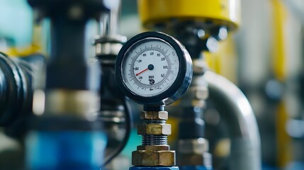 Close-up Digital Pressure Gauge Measuring Product in Factory