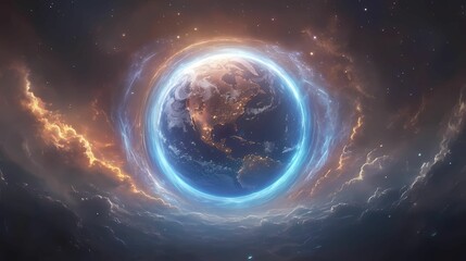 a space portal from earth with every colors