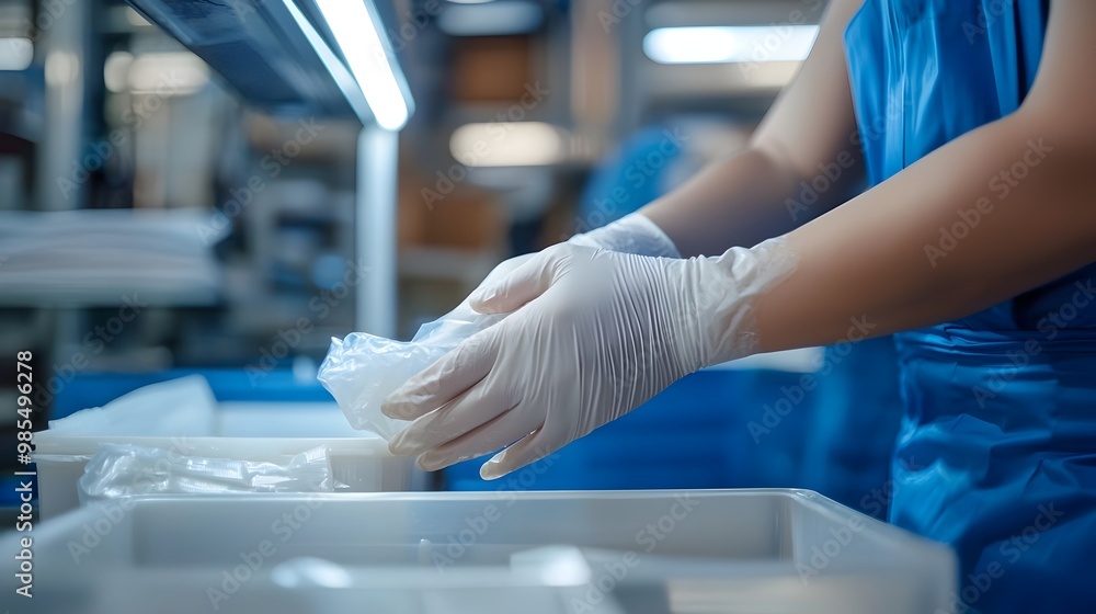 Poster careful worker handling fragile products during control process