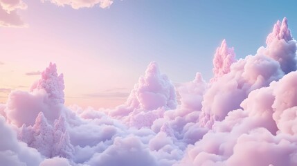 Brightly colored clouds floating over a dreamlike landscape, representing a surreal world of fantasy