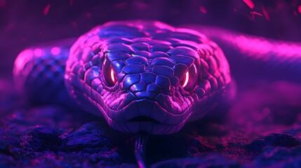 a neon lit snake on a dark background