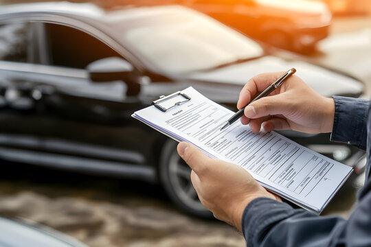 Close up of a car appraiser holding a check list