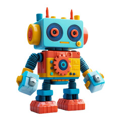 Fototapeta premium Colorful Retro Robot Toy with Gears and Buttons on Transparent Background