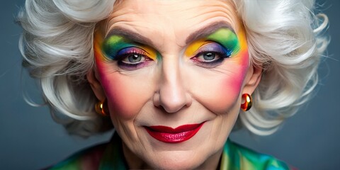 An elegant makeup application enhances the beauty of an elderly woman, celebrating her confidence and embracing the