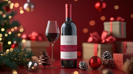 Personalized wine bottle with custom label, festive occasion, 3D illustration.