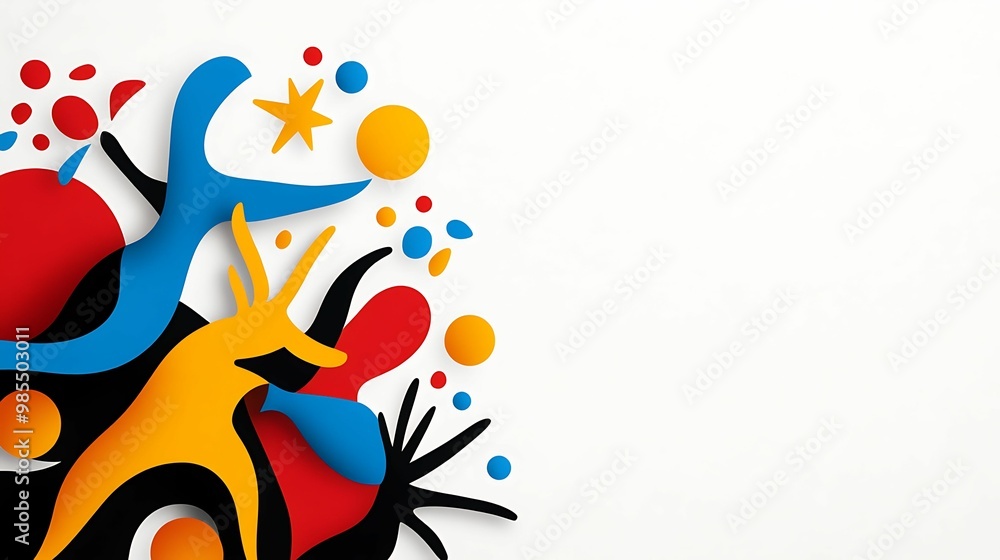 Aufkleber a vibrant abstract composition featuring colorful shapes and playful forms on a minimal white backgr