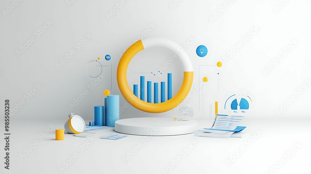 Poster a modern, stylized data visualization scene featuring colorful graphs and charts, symbolizing analyt