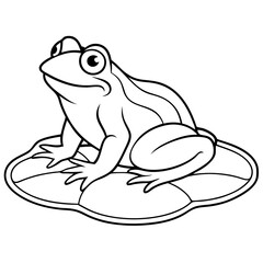 Frog on Lily Pad with Water Ripples Line Art Vector